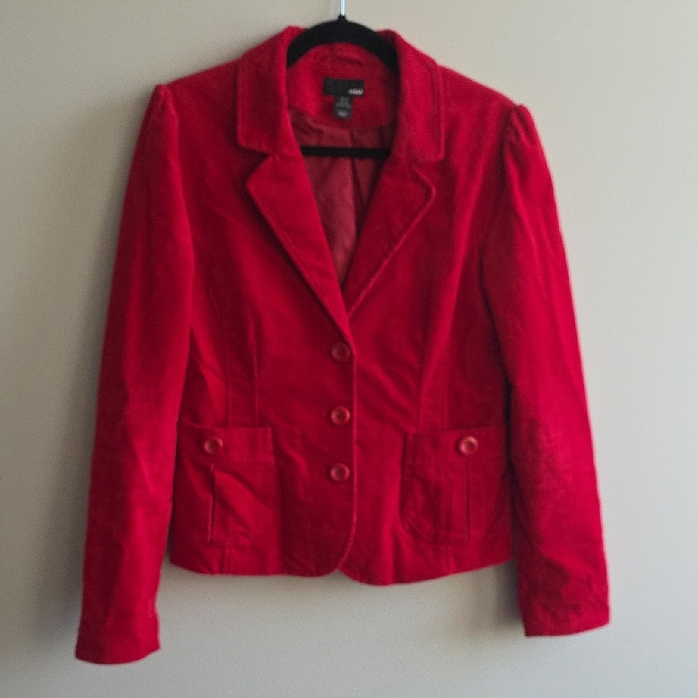 H&M - Bold Scarlet Red Corduroy Blazer - Size 10